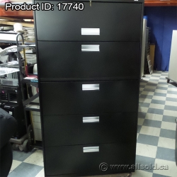 Hon Black 5 Drawer Lateral File Cabinet, Flip Front Top, Locking