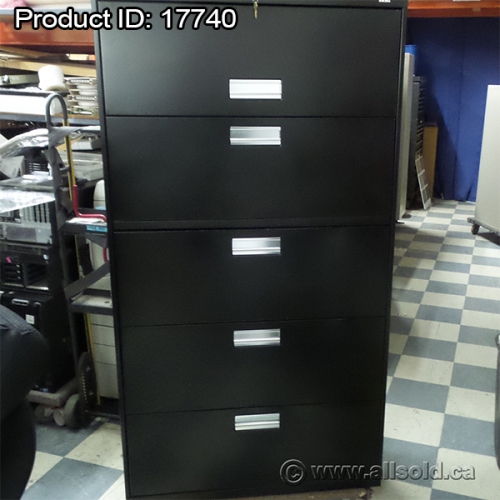 Hon Black 5 Drawer Lateral File Cabinet Flip Front Top Locking