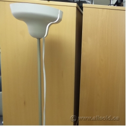 Floor Lamp, White Shade with Single Silver Post and Metal Base