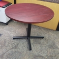 Round 36" Mahogany Meeting Table w/ Black Post Base