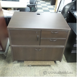 Dark Brown 4 Drawer Double Wide File and Storage Pedestal