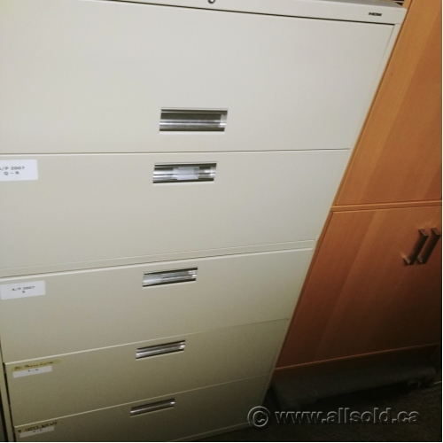 Hon Beige Flip Front Top 5 Drawer Lateral File Cabinet Locking