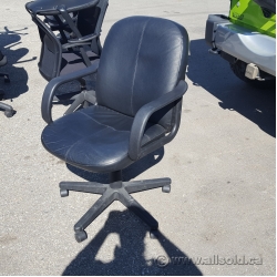 Black Leather Mid Back Rolling Task Chair w/ Fixed Arms