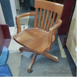 Vintage 1950s Solid Oak Adjustable Swivel Office Chair KRUG