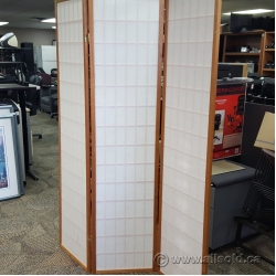 Wood Frame Tri-Fold Oriental Style Privacy Screen divider