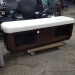 Espresso Wooden Wall Bench w/ White Leather Cushion