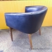 Black Leather Bucket Chair with Wood Legs