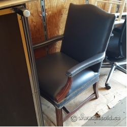 Blue Leather Wood Frame Reception Guest Chair