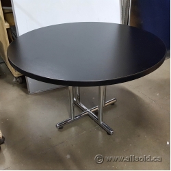 Black 48" Round Meeting Table w/ Chrome 4 Post Base