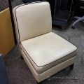 Beige Leather Sofa Reception Chair w/ Black Trim