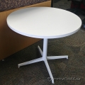White Round 36" Table w/ White Metal Post Base