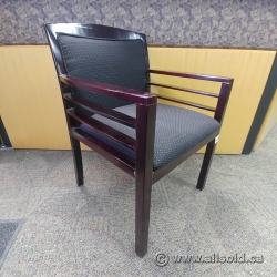 Grey Fabric & Dark Cherry Wooden Guest Reception Side Chair