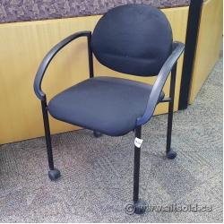 Black Fabric Rolling Stacking Guest Chair w/ Fixed Plastic Arms