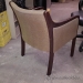 Cherry Wood Tan Fabric Bucket Arm Chair