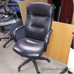 Black Leather High Back Office Chair w/ Fixed Padded Arms