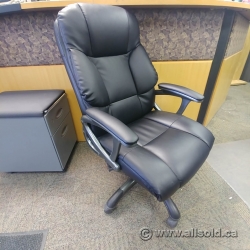Black Leather Office Task Chair with Grey Arms and Base