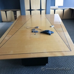 12ft Trapezoid Birds Eye Maple Boardroom Table w/ Black Base
