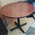 36" Round Mahogany Meeting Table Bevelled Edge w/ Black Post