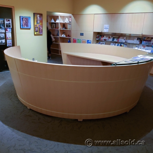 Round Maple Reception Desk W Glass Top Transaction Counter