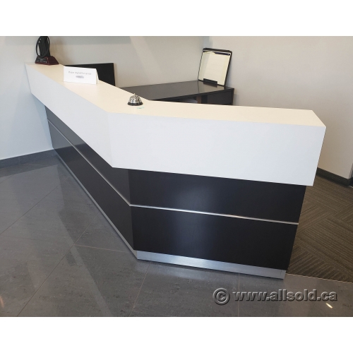 White And Espresso Reception Desk W Transaction Counter Allsold Ca Buy Sell Used Office Furniture Calgary