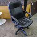 Black Leather Office Task Chair with Fixed Arms