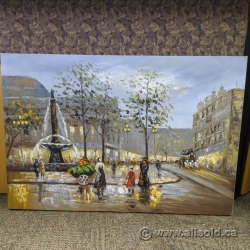 "Village Fountain" Painted Canvas Wall Art by Unknown Artist