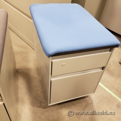 NEW Steelcase 2 Drawer Grey Rolling Pedestal w/ Blue Cushion