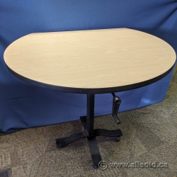 42" Blonde Height Adjustable Rolling Round Table w/ Side