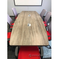 Grey Boat Shaped Boardroom Meeting Table w/ Pop Up Power Grommet