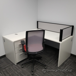 White L Suite Office Desk w/ Pedestal Storage & Desktop Privacy