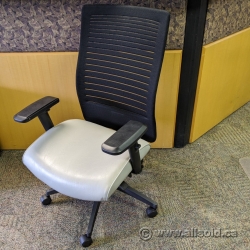 Grey Leather Seat Black Mesh Adjustable Task Chair