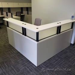 White L-Suite Reception Desk w/ Transaction Counter & Storage