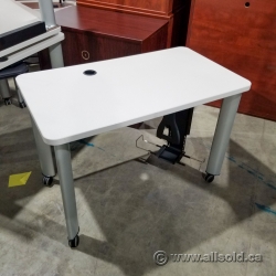 Steelcase 42x24 in Rolling Training Table, w/ CPU Holder Pewter Steelcase 42x24 in Rolling Training Table, w/ CPU Holder Pewter