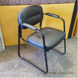 Black Leather Office Lobby Guest Chair Wipe-able