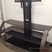 Mahogany Frame TV Stand with Black Tempered Glass Shelves