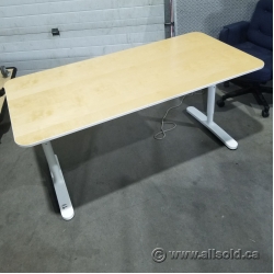 White Ikea Bekant Straight Desk Training Table w/ Blonde Top