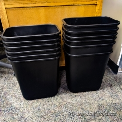 Lot of 12 Black Plastic Garbage Can Waste Basket