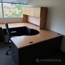 Light Tone U/C-Suite Office Desk w/ Overhead Hutch