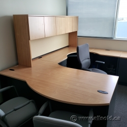 Light Tone U/C Suite Office Desk w/ Knee Space & Overhead Hutch