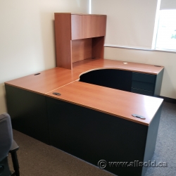 Autumn Maple U/C-Suite Office Desk w/ Overhead Hutch