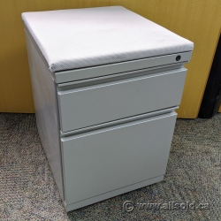 Grey 2 Drawer Rolling Pedestal Cabinet with Cushion Top
