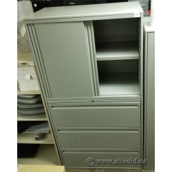 Grey Haworth 3 Drawer Lateral Storage Cabinet w/ Sliding Doors
