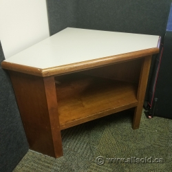 White Top Wooden Tone Corner Shelving Storage Unit