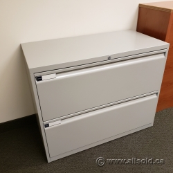 Teknion Grey 2 Drawer Lateral File Cabinet, Locking