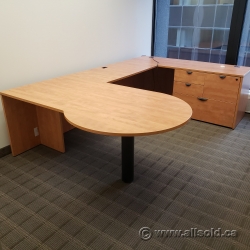 Maple U/C Suite Office Desk w/ Drawer Storage and Rounded Runoff