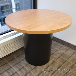 35" Maple Top Round Table w/ Black Barrel Base