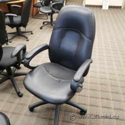 Black Leather Office Task Chair w/ Curved Fixed Arms