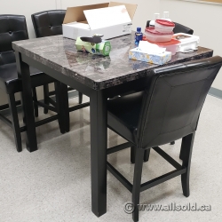 Black Square Office Lunch Room Table w/ Faux Granite Top