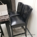 Black Leather Stool Wood Frame