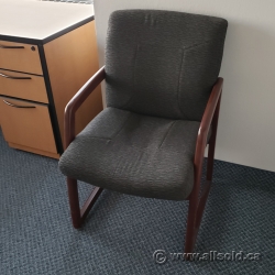 Dark Grey Pattern Office Sleigh Guest Chair w/ Mahogany Frame